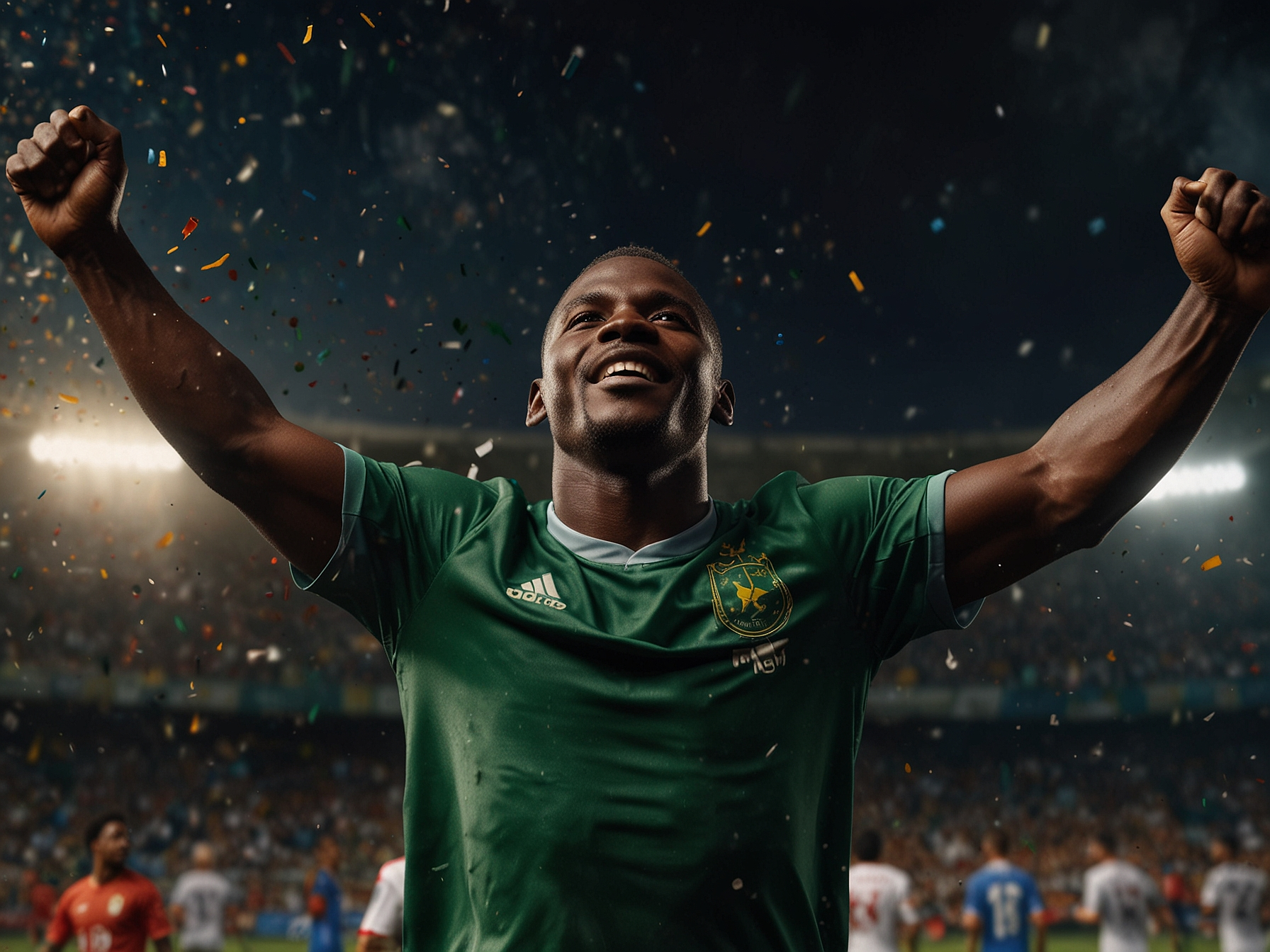 Athlete celebrating a victory in a stadium